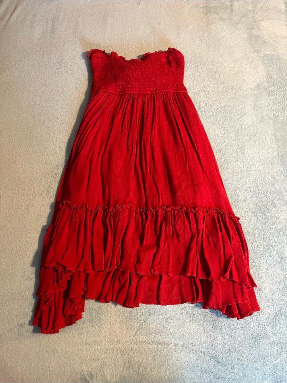 Red Strapless Ruffle Dress